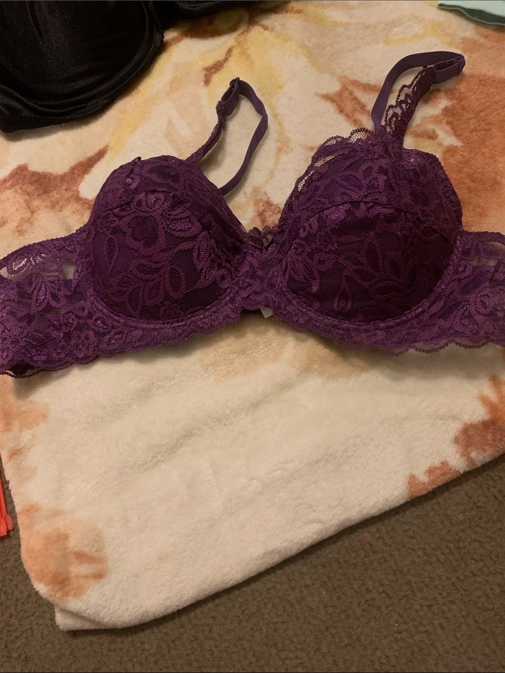 Lace Underwire Bra in Deep Purple with Floral Detail